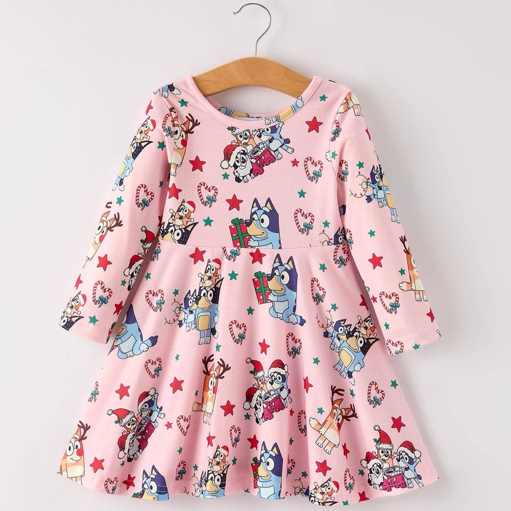 🎄Rylee Faith Designs Christmas Bluey Long Sleeve Twirl Dress 2